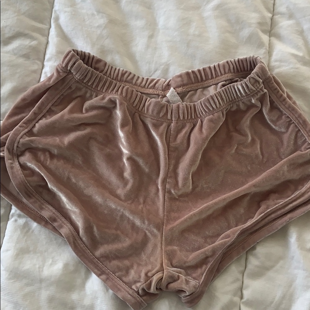brandy baby pink velvet shorts